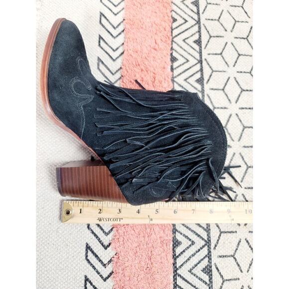 SAM EDELMAN BENJIE FRINGE POINTED TOE HEELED BOOTS IN BLACK, SZ 7.5 - Picture 13 of 13